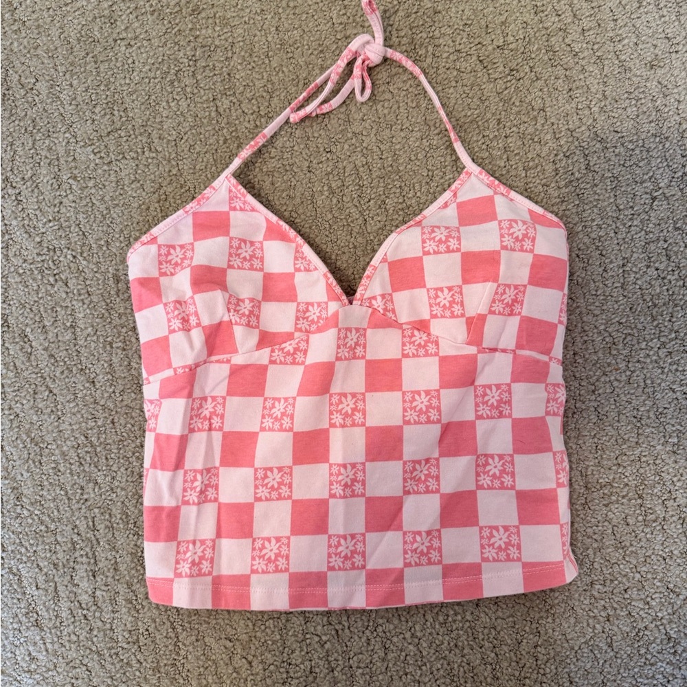 Forever 21 Pink and White Checkered Halter Top